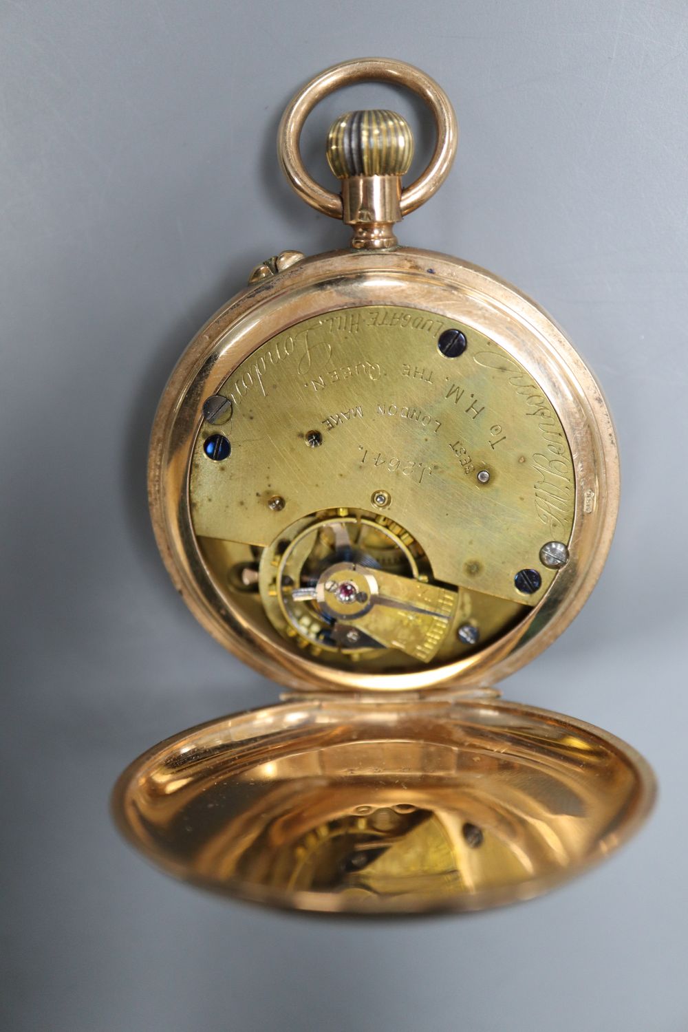 A Victorian 9ct gold J.W. Benson keyless lever half hunter pocket watch,